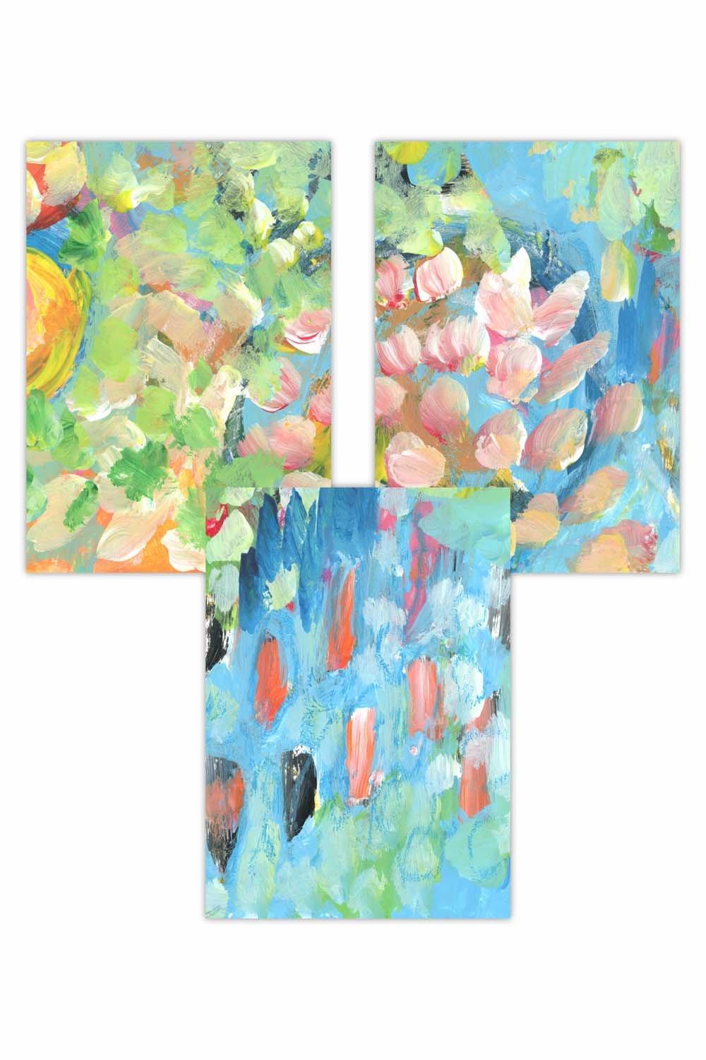 Set of 3 Abstract Tropical Summer Flowers Art Posters